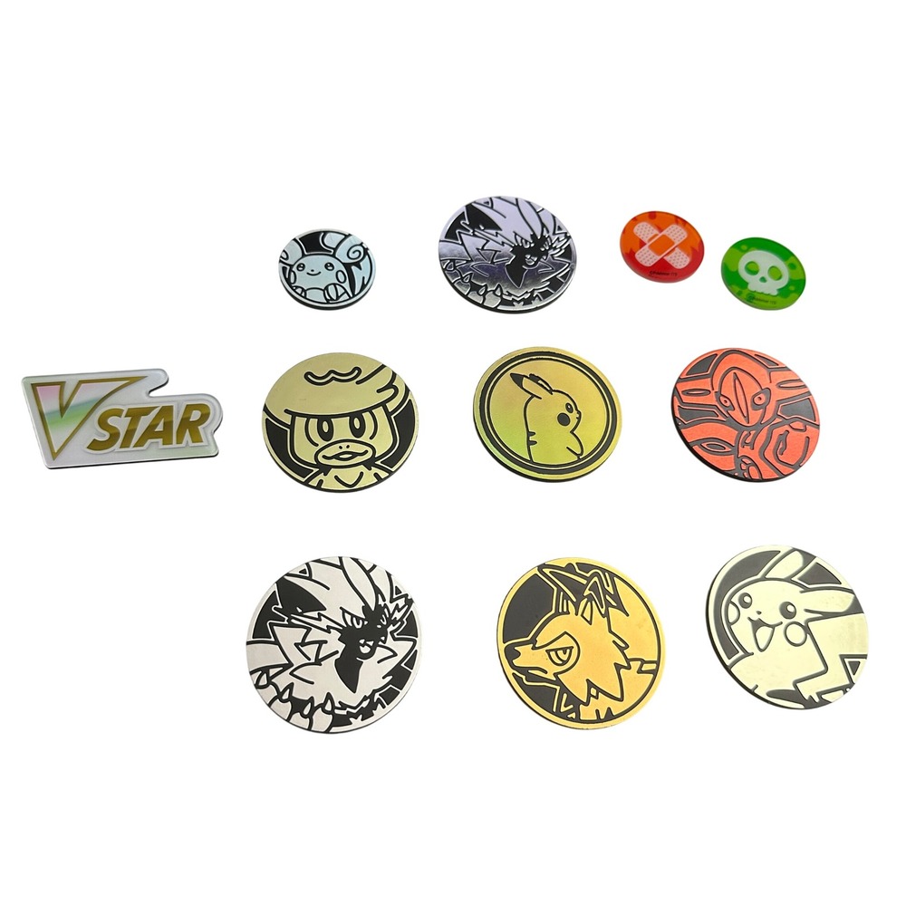 Pokemon TCG Accessory Lot VSTAR Marker Pikachu Lycanroc Coins Status Markers